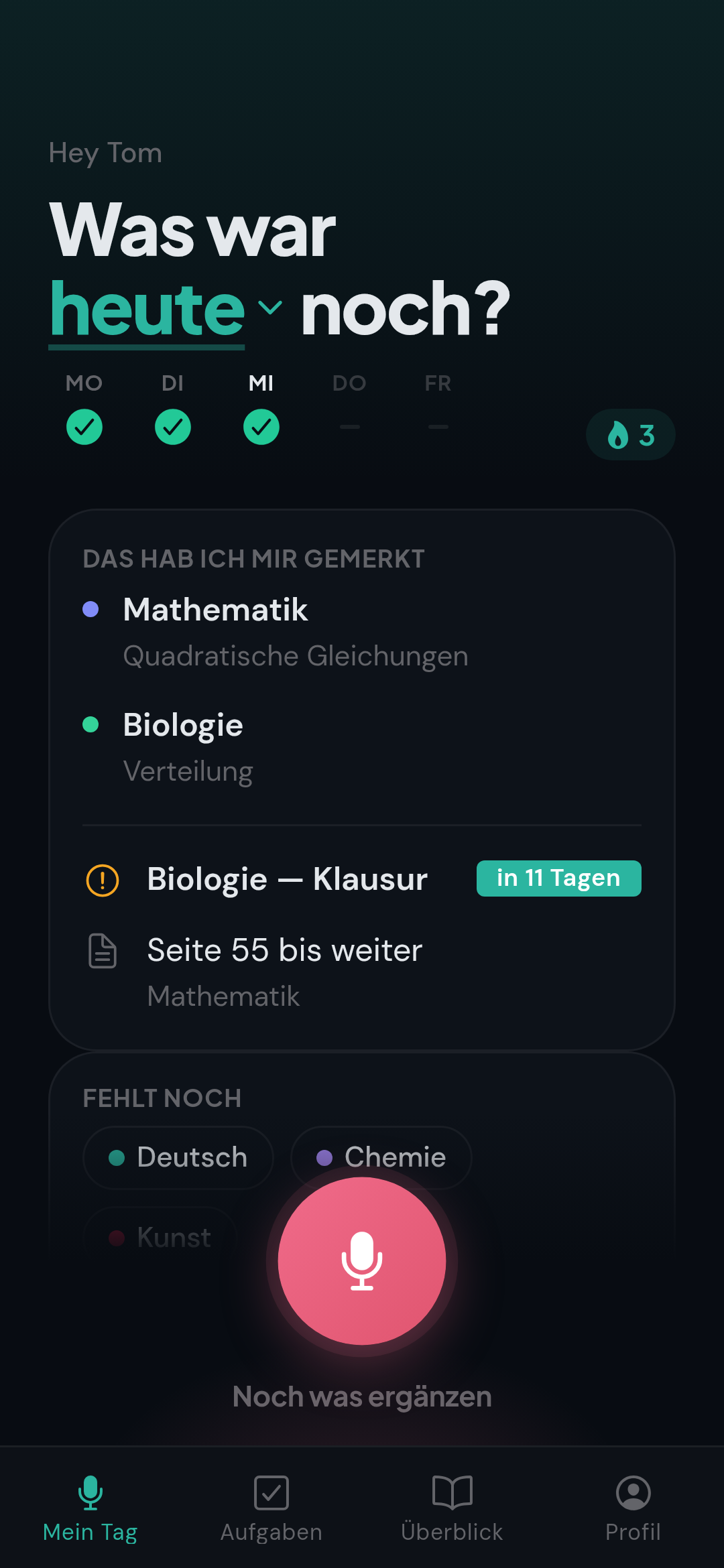 Mein-Tag-Bildschirm der memdiz App