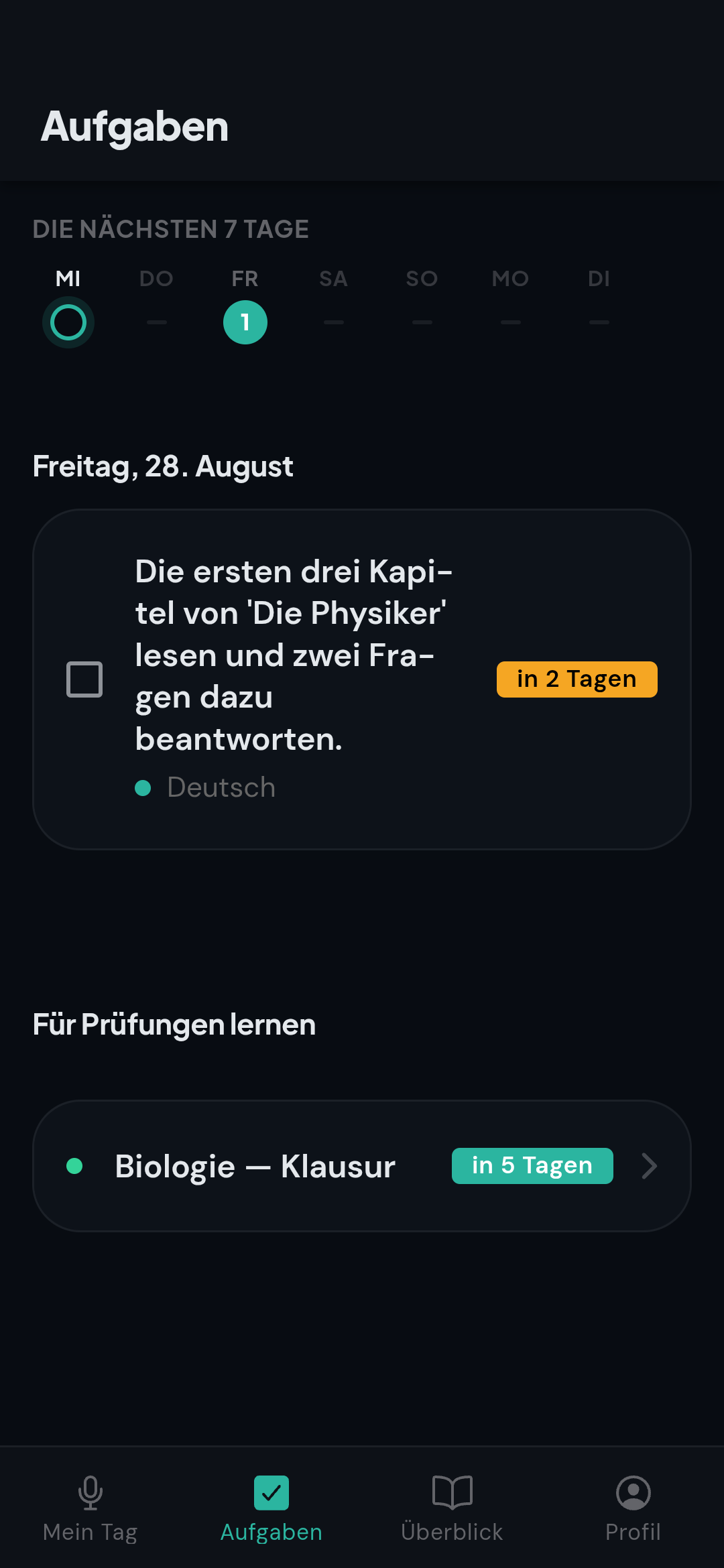 Aufgabenliste der memdiz App