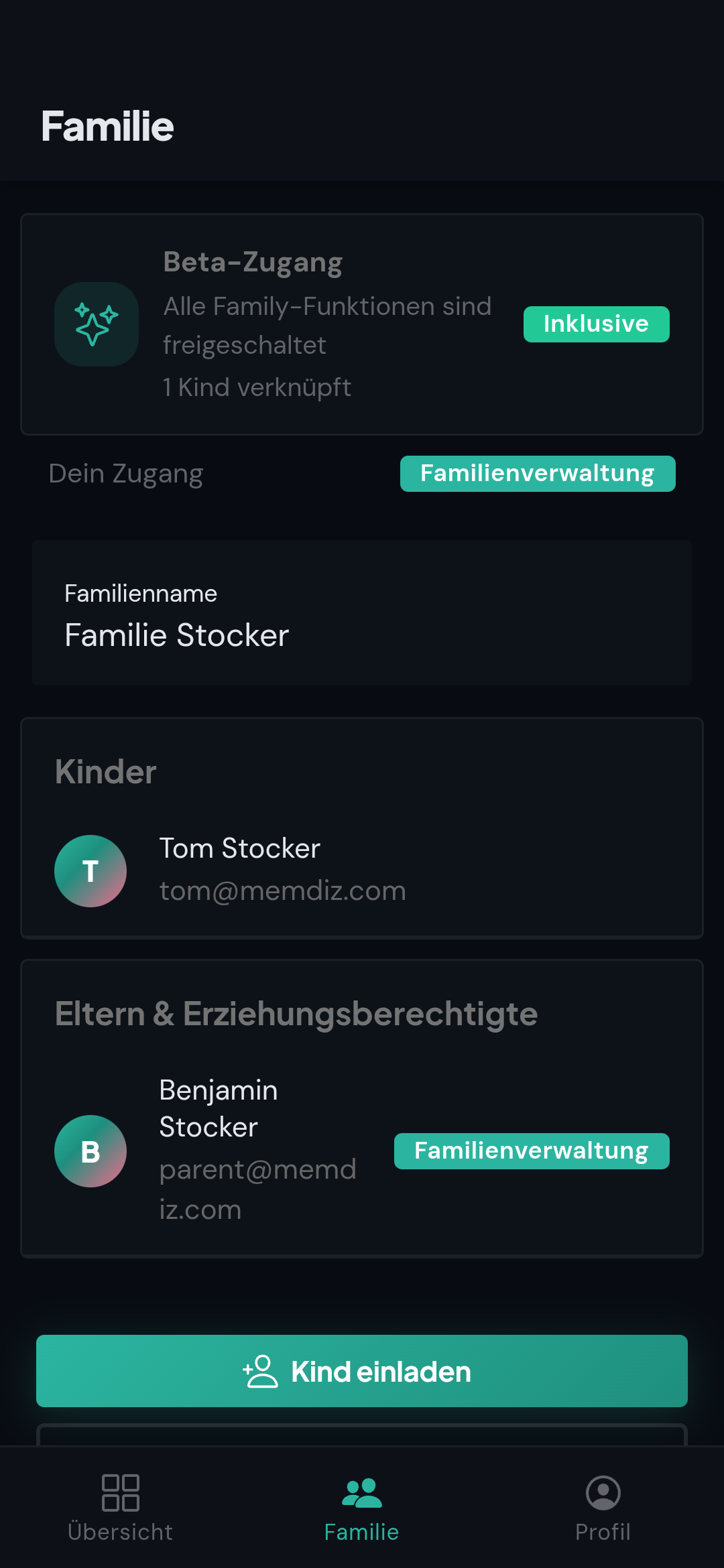 Echte Familienansicht in memdiz mit Elternteil und Kind