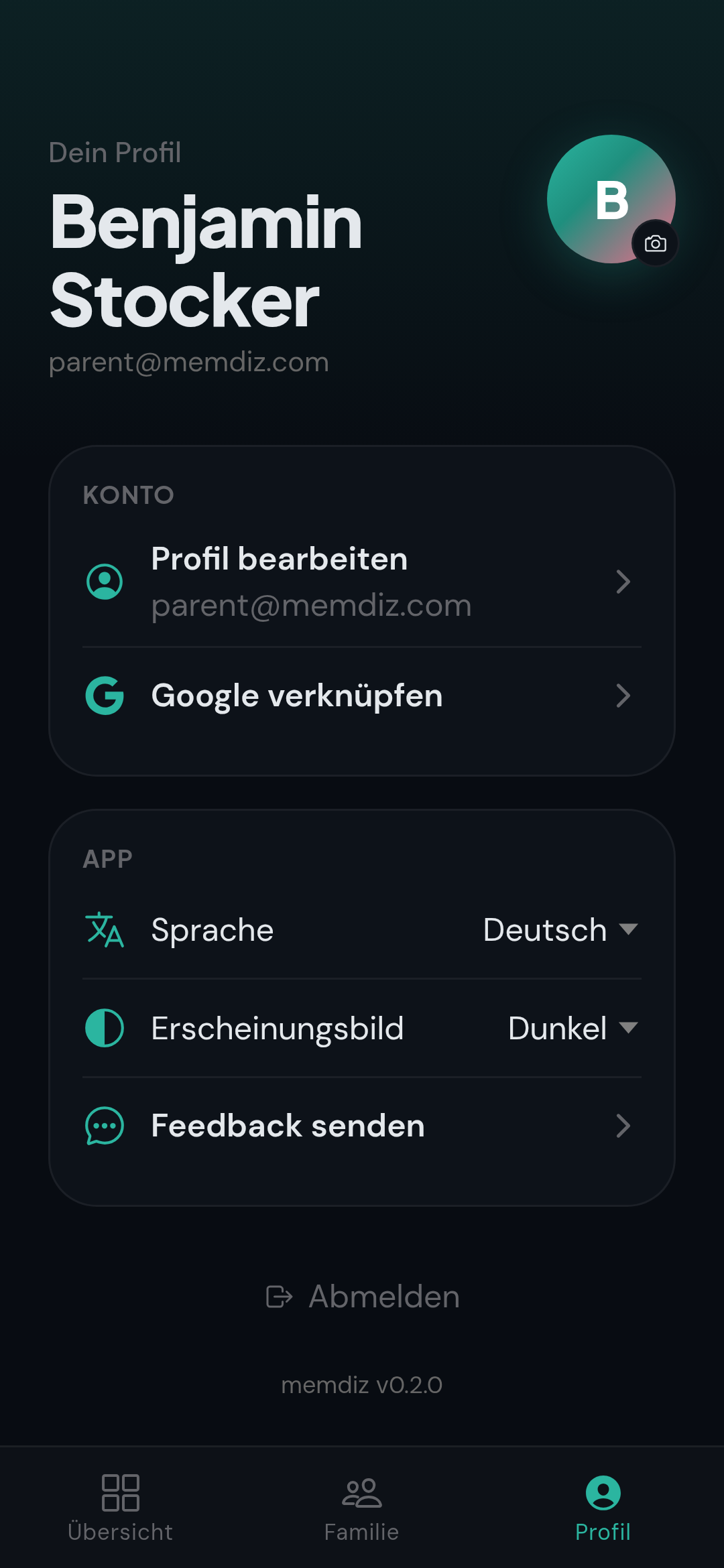Elternprofil der memdiz App