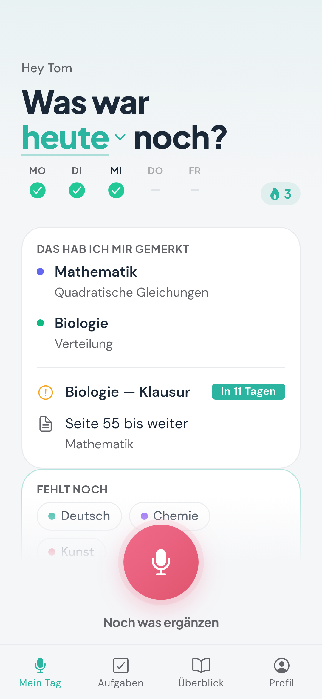 Mein-Tag-Bildschirm der memdiz App