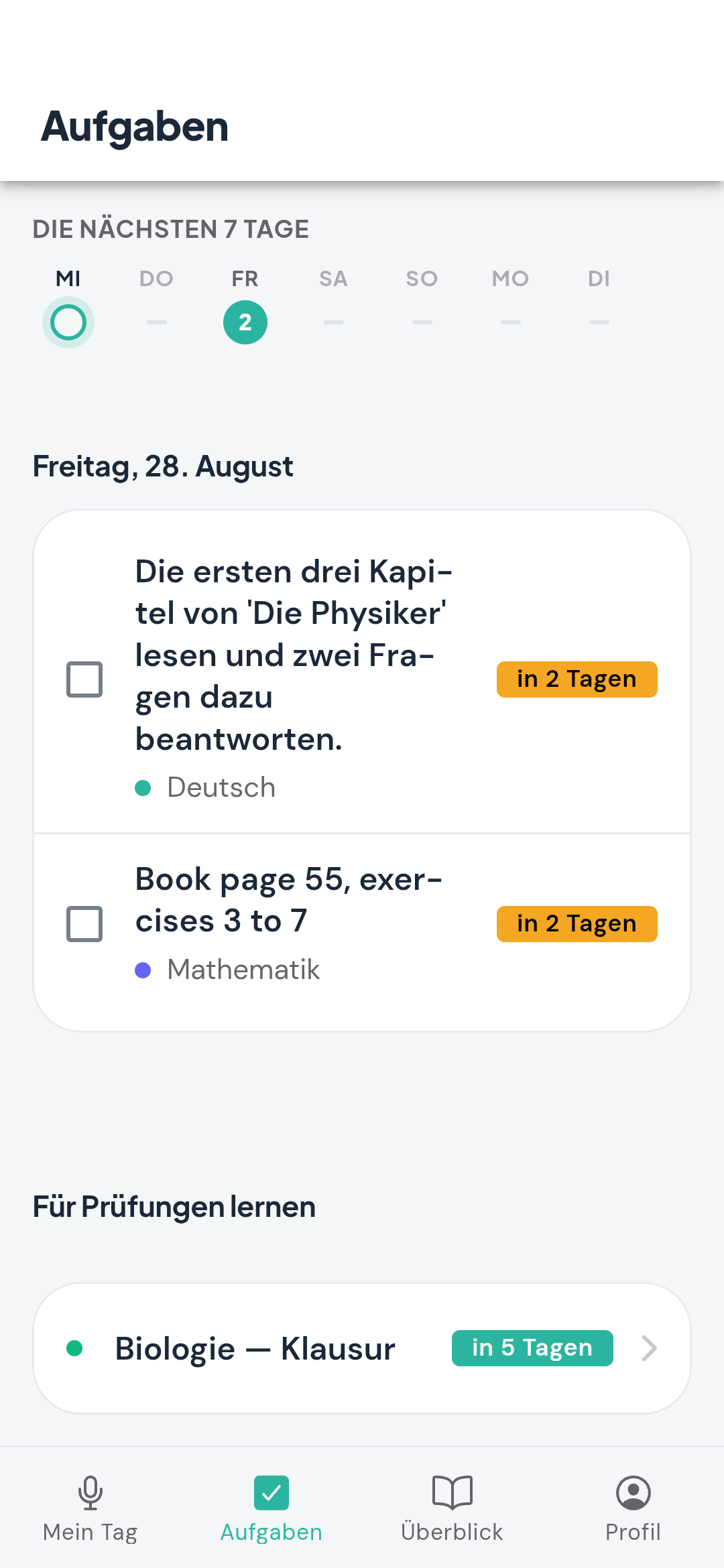 Aufgabenliste der memdiz App