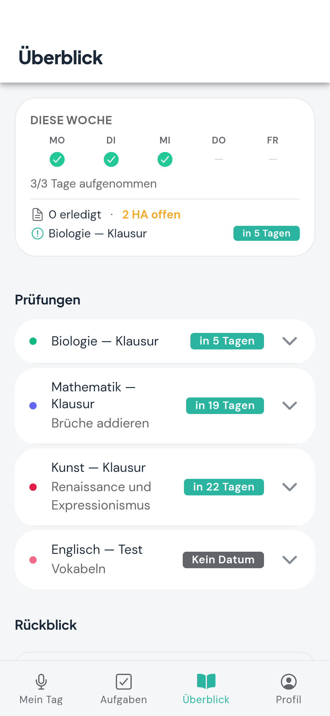 Prüfungsüberblick der memdiz App