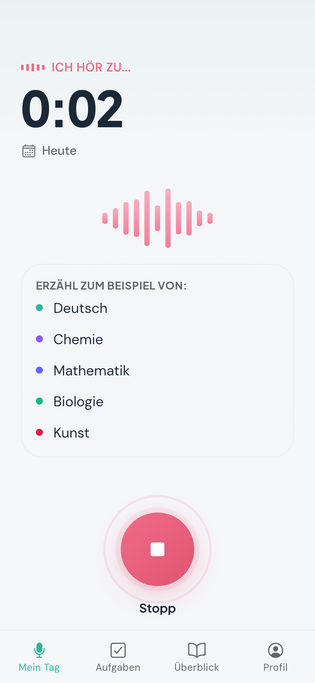 Echte memdiz App während einer aktiven Sprachaufnahme