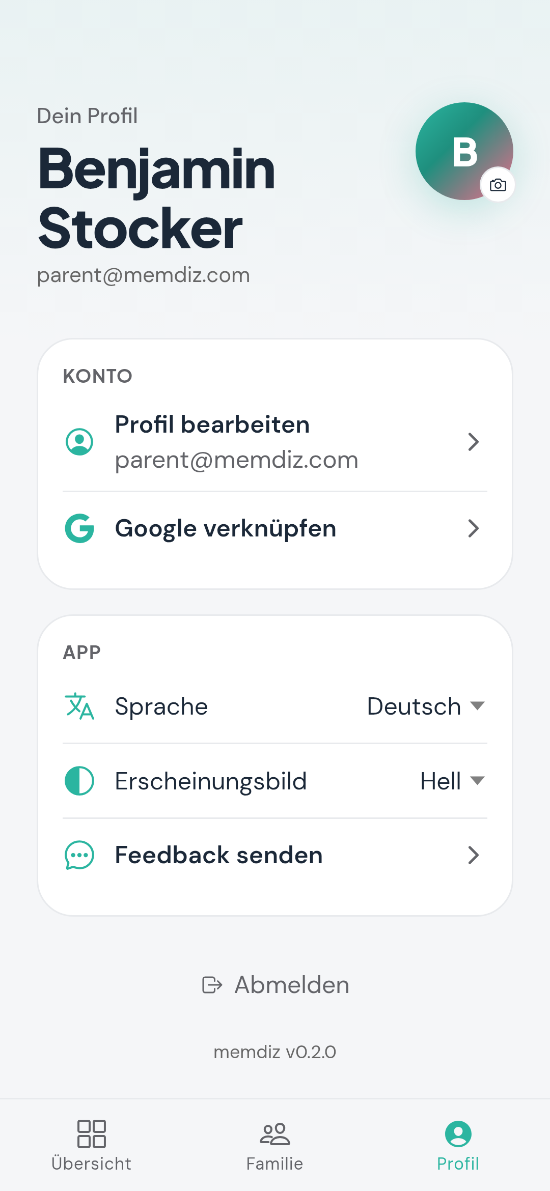 Elternprofil der memdiz App